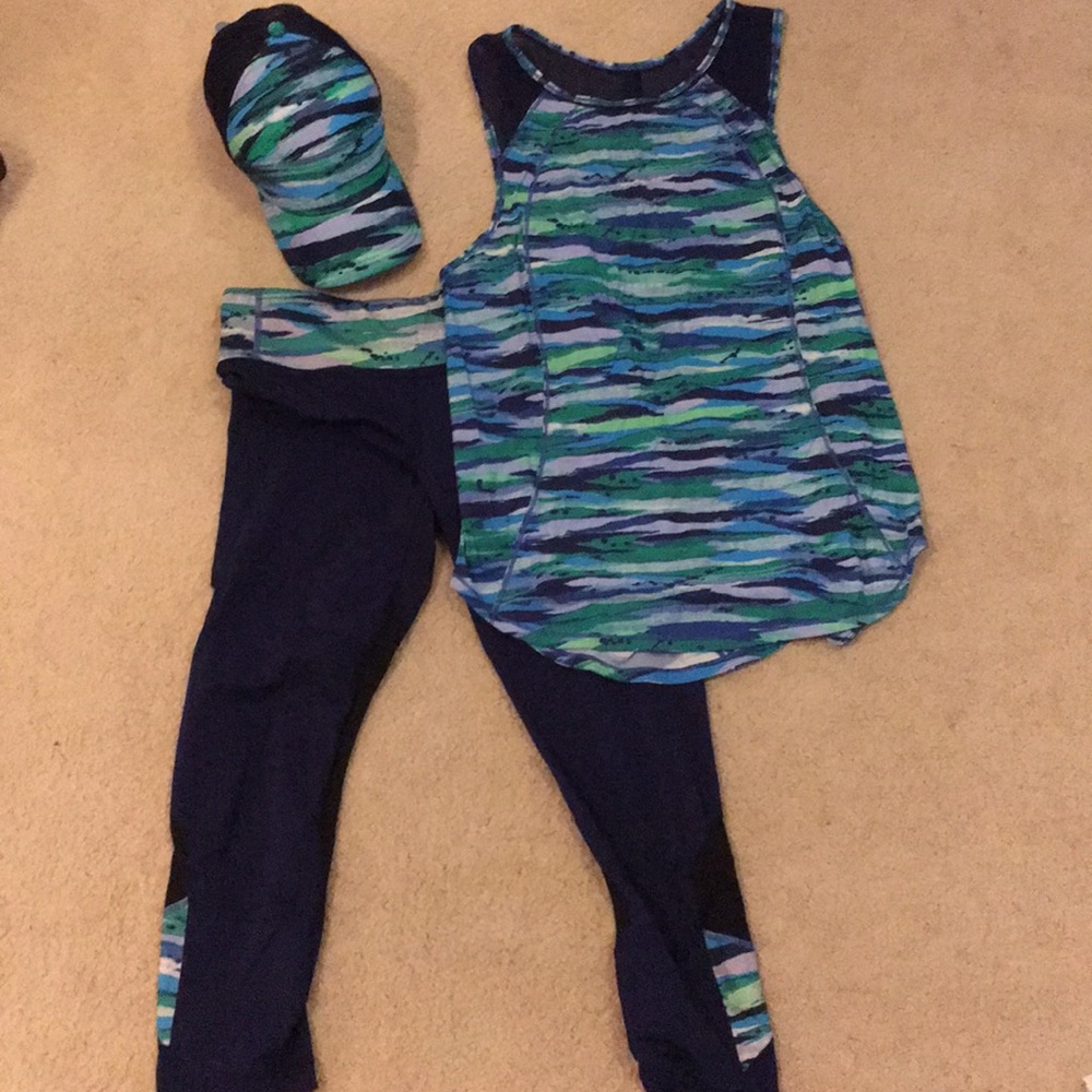 Matching Lululemon workout set.